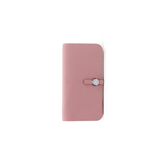 H**mes dogon long wallet rose clemence with silver hardware (20*12cm)
