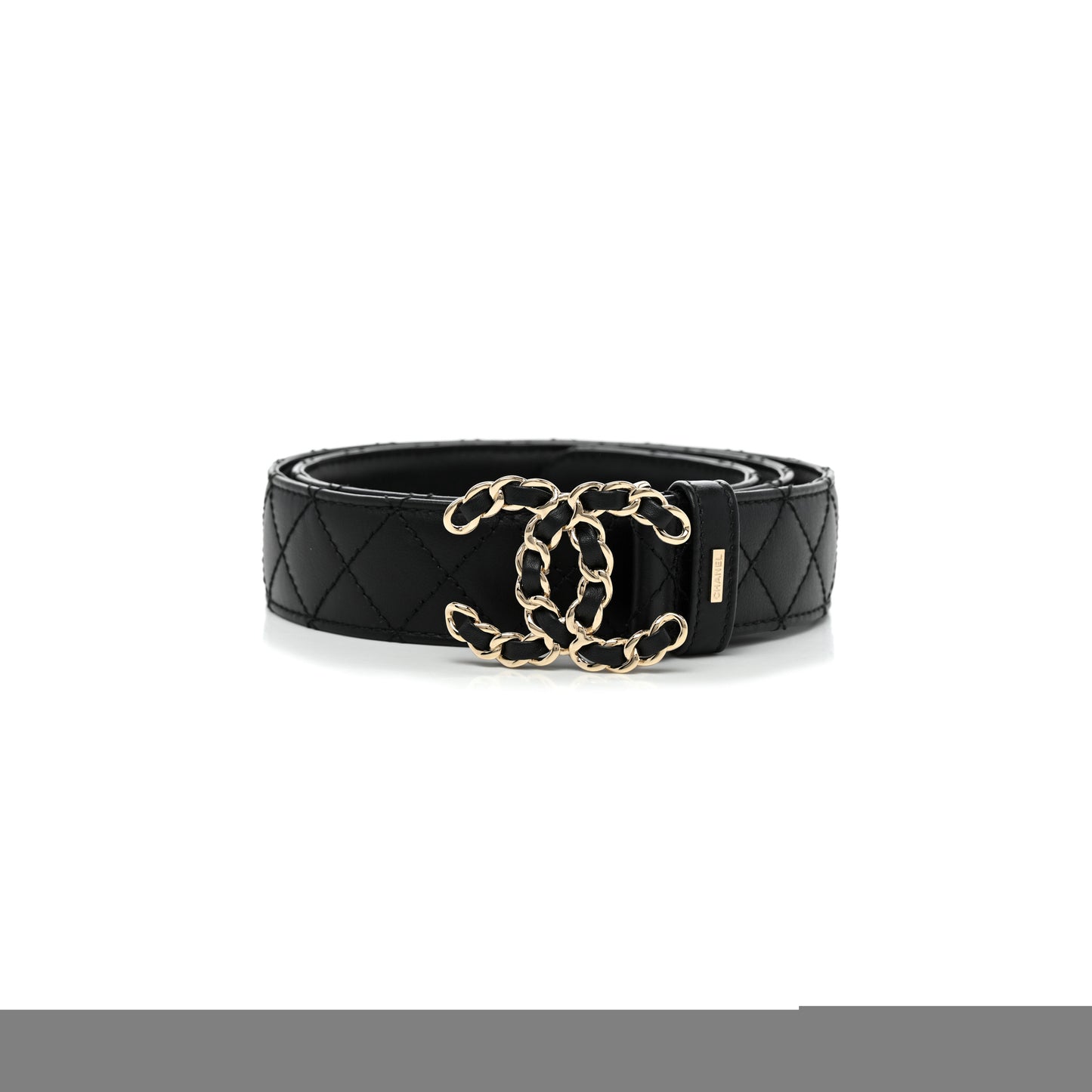 Ch*el lambskin quilted cc chain belt 85 34 black 1375145