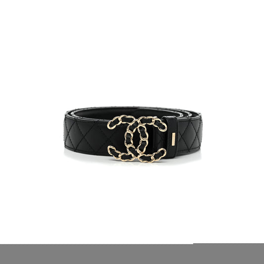 Ch*el lambskin quilted cc chain belt 85 34 black 1375145