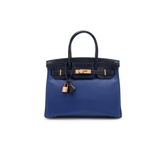 H**mes master birkin 25 crocodile and togo leather two-tone gold buckle h076216cka2 (25*20*13cm)