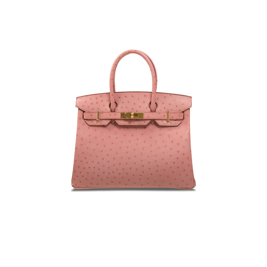 H**mes master birkin 30 ostrich leather ceramic pink gold buckle h041933ck72 (30*22*16cm)