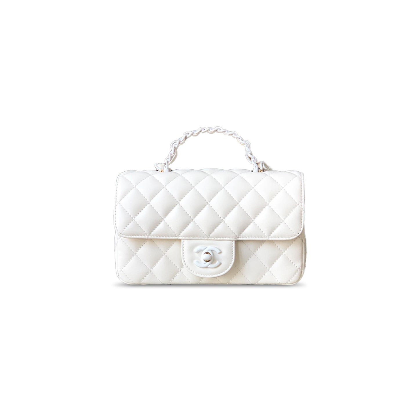 Ch**el master mini lambskin quilted coco pop top handle flap white 3695245 (20*12.5*6cm)