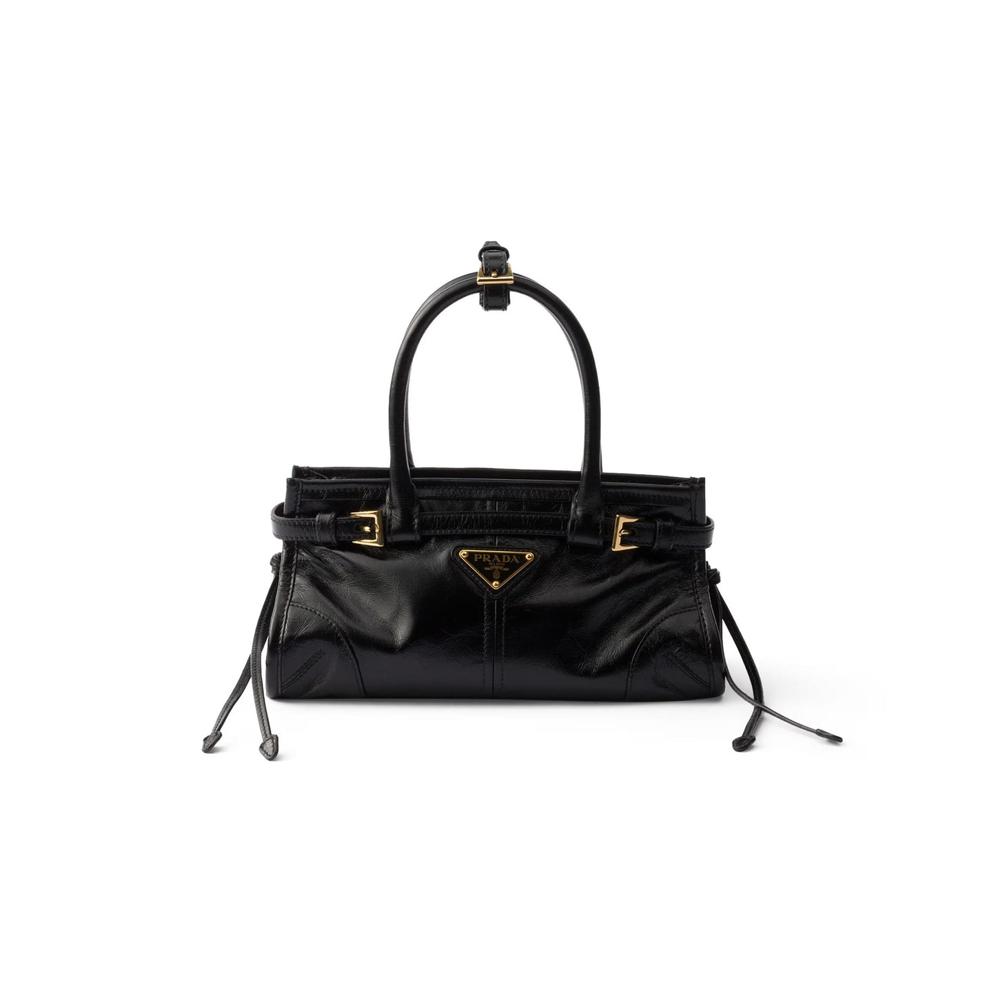 Pra*a black mini leather bonnie top-handle bag 1ba486 (23.5*12*9cm)