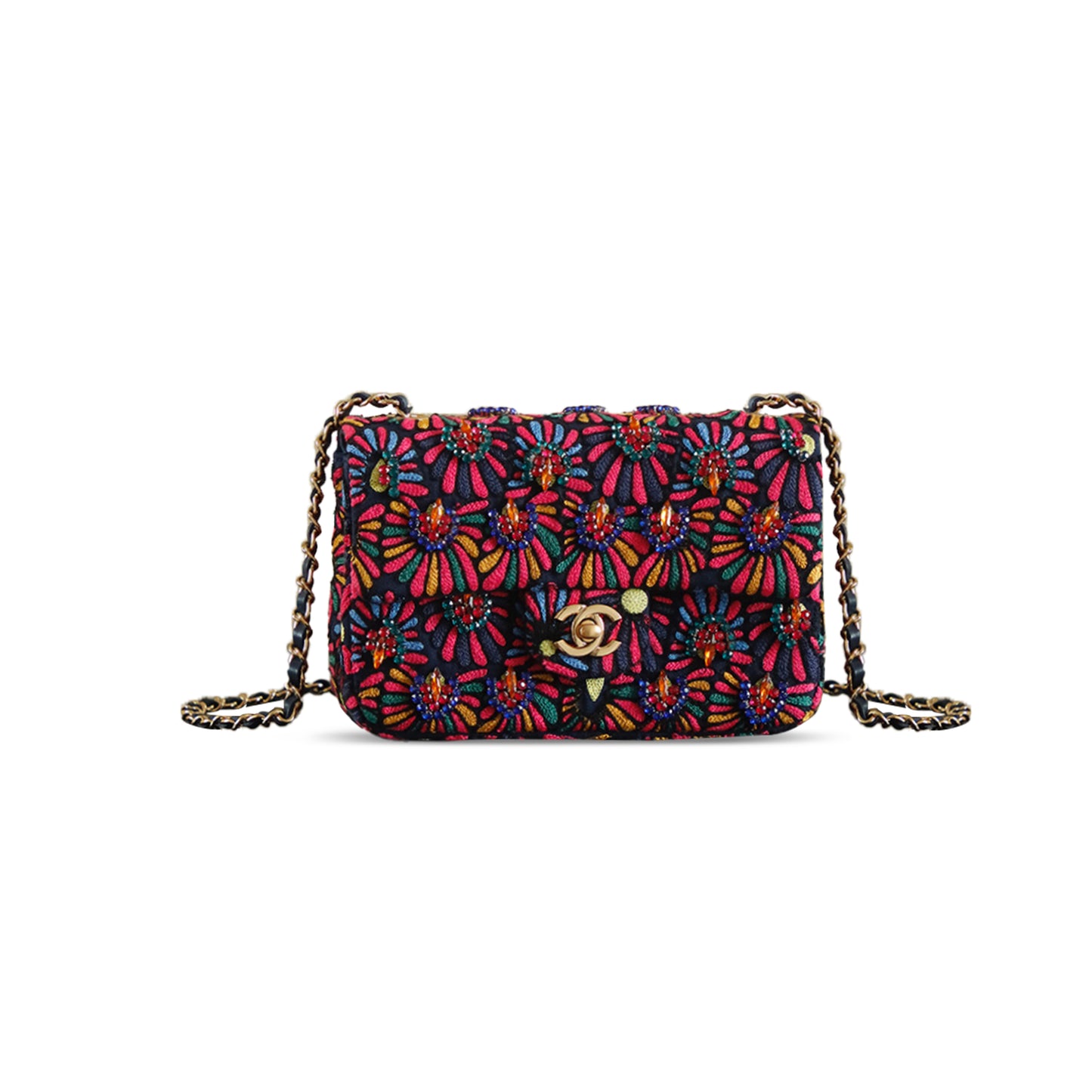 Ch*el classic bag medium fibers embroidery as6176 (20*13*7cm)