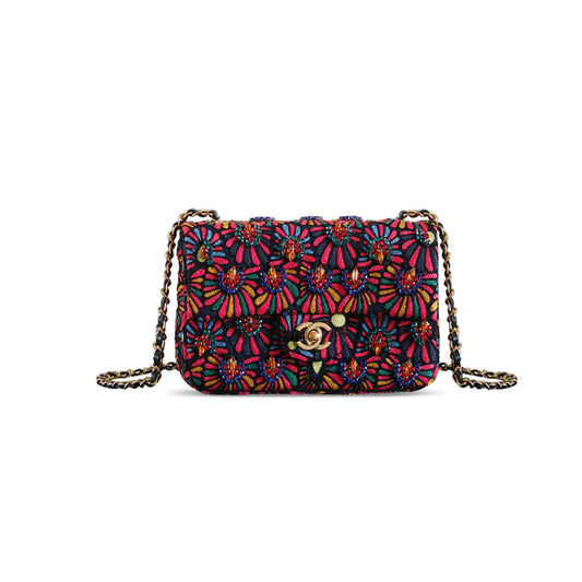 Ch*el classic bag medium fibers embroidery as6176 (20*13*7cm)