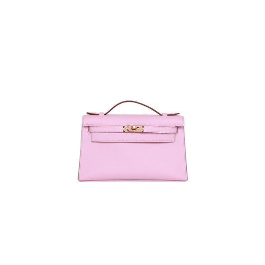 H**mes kelly pochette mauve sylvestre swift rose gold hardware (22*12*13cm)