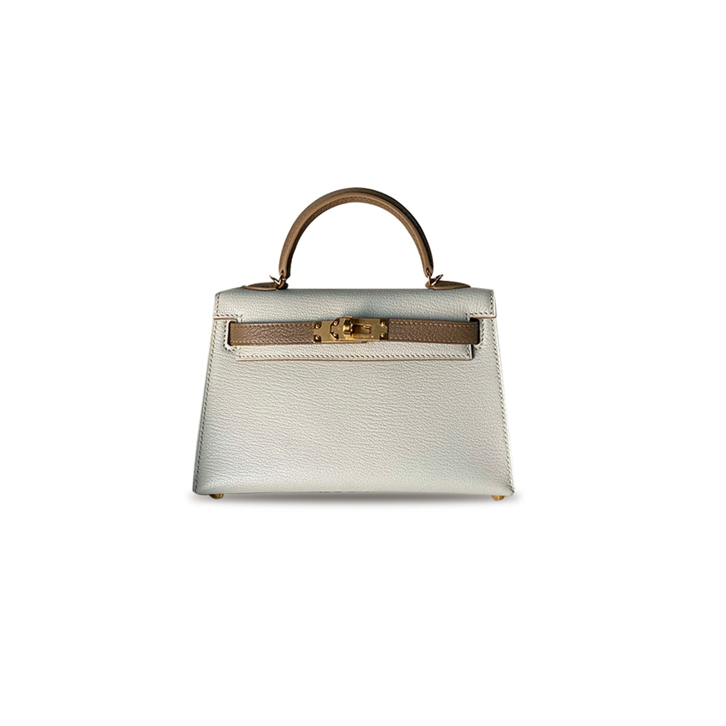 H**mes master mini kelly ii chever pearl gray with elephant gray gold buckle(19*12*5.5cm)