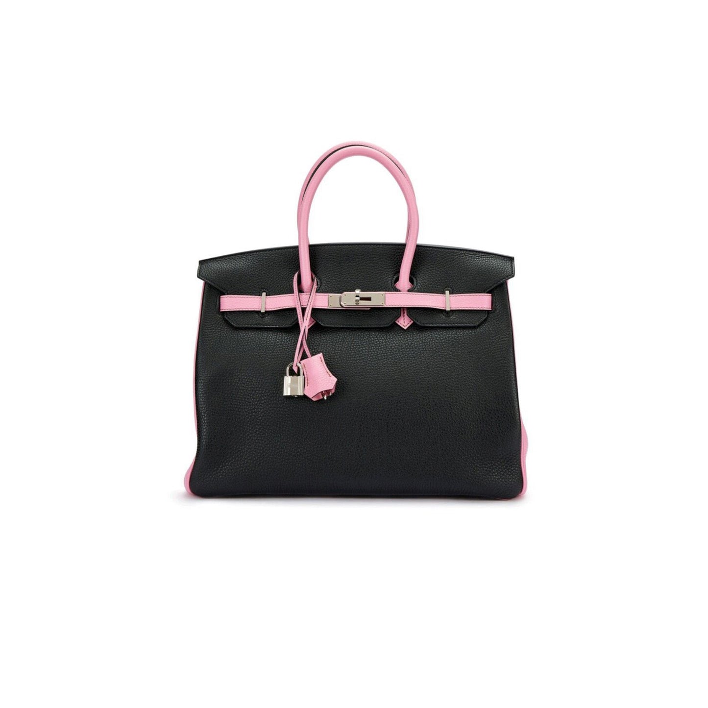 H**mes birkin 30 togo leather black silver buckle 3q pink platinum bag 112814583110 (30*23*15cm)