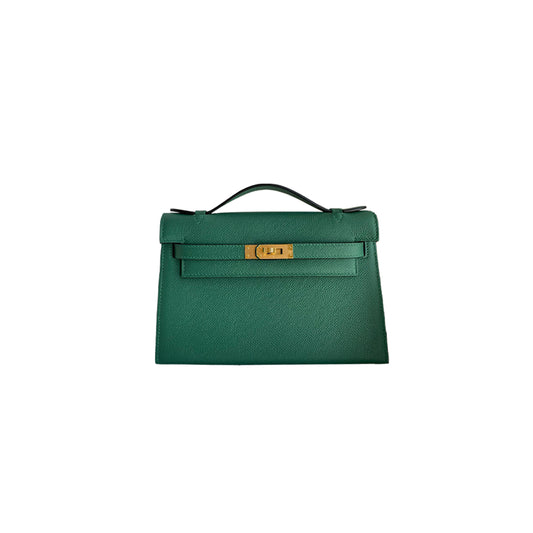 H**mes master kelly pochette handmade bag in malachite epsom calfskin (22*14*7cm)