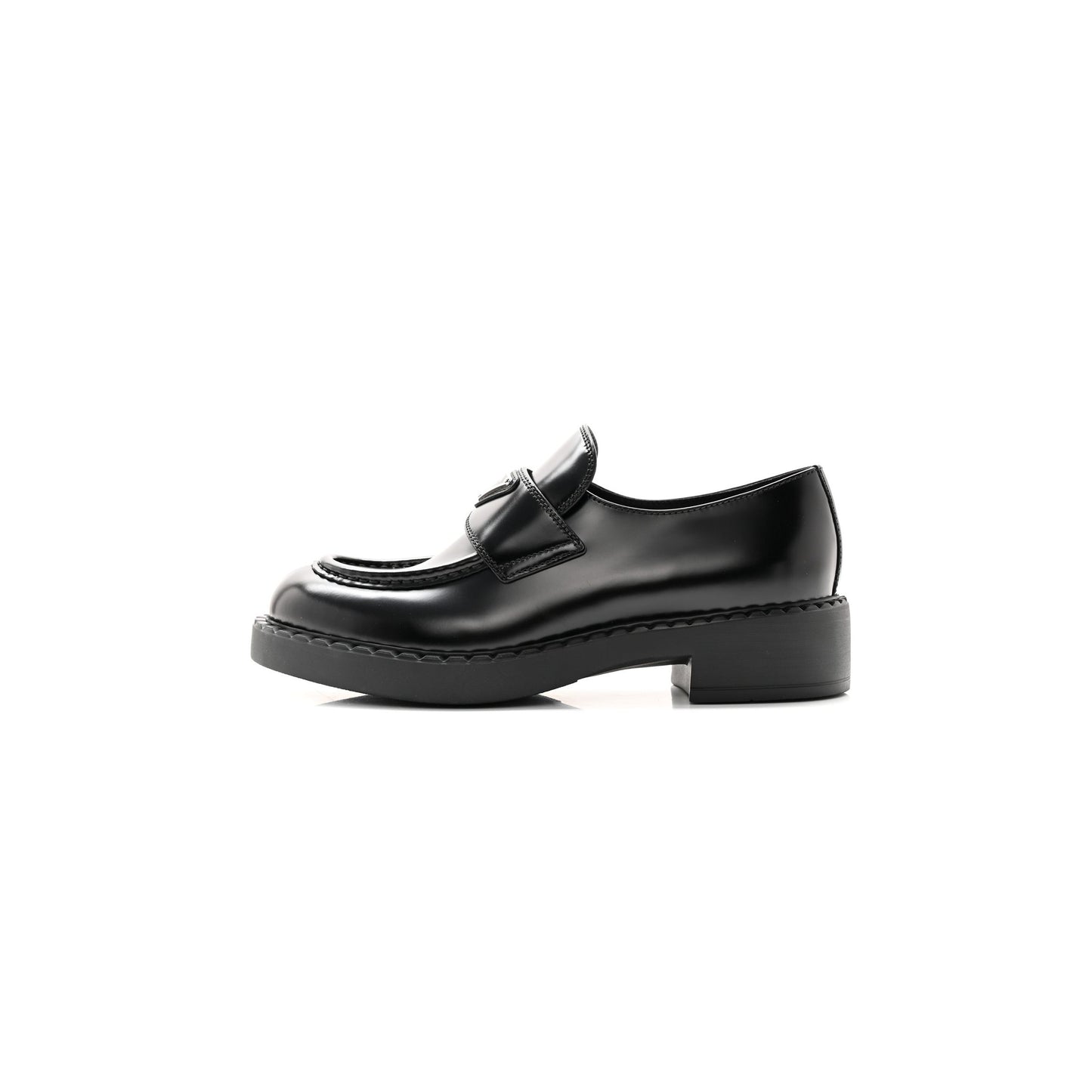 Pra*a spazzolato metal triangle logo 50mm loafers 40.5 black