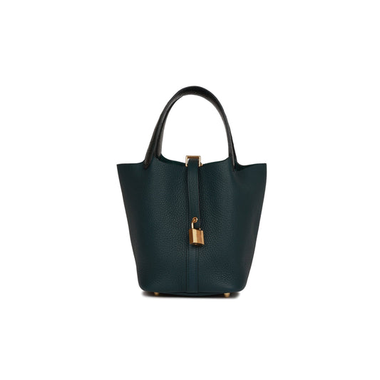 H**mes picotin lock 18 vert cypress matte alligator and clemence touch gold hardware (18*13*18cm)