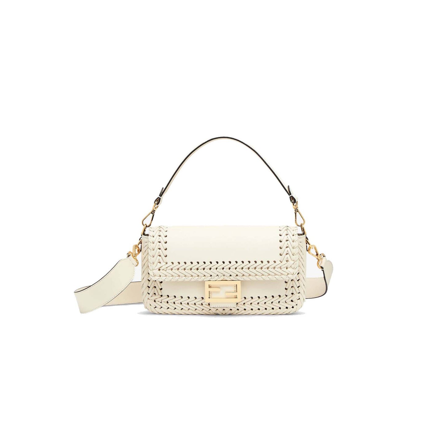 F**di baguette - white leather bag 8br600ahwdf0k7e (27*15*6cm)