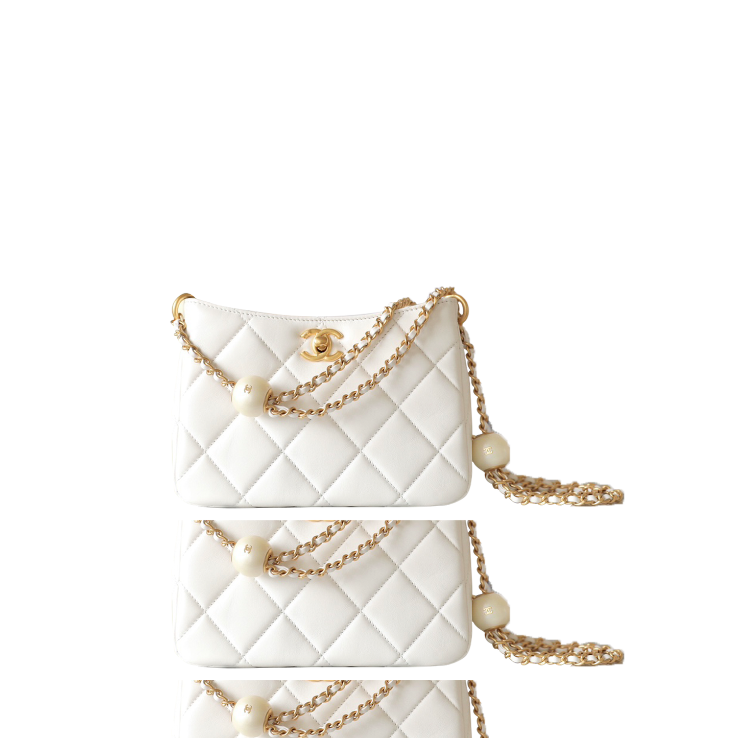 Ch*el master double pearl hobo bag in white as4859 (19.5*14.5*8.5cm)