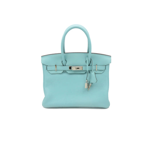 H**mes birkin 30 togo leather macaron blue silver buckle bag 2160900331074 (30*20*13cm)