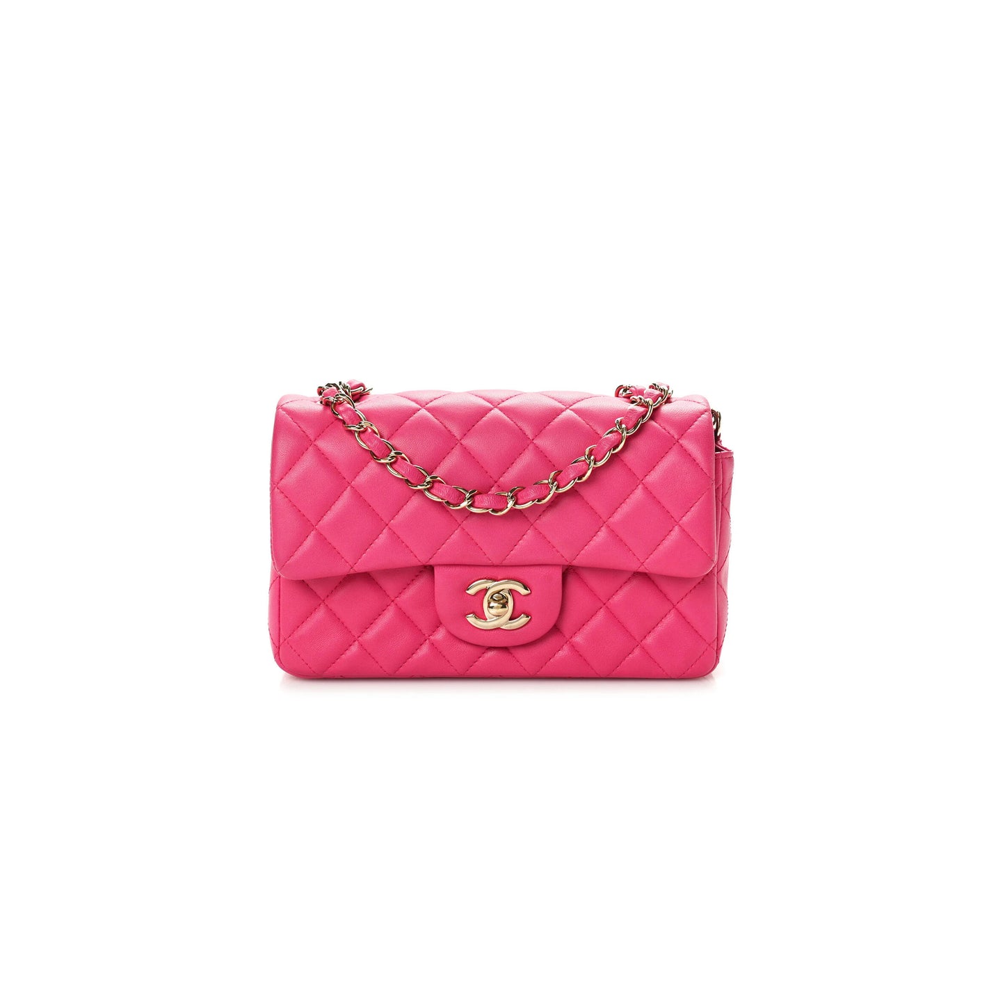 Ch**el lambskin quilted mini rectangular flap pink (20*12*7cm)
