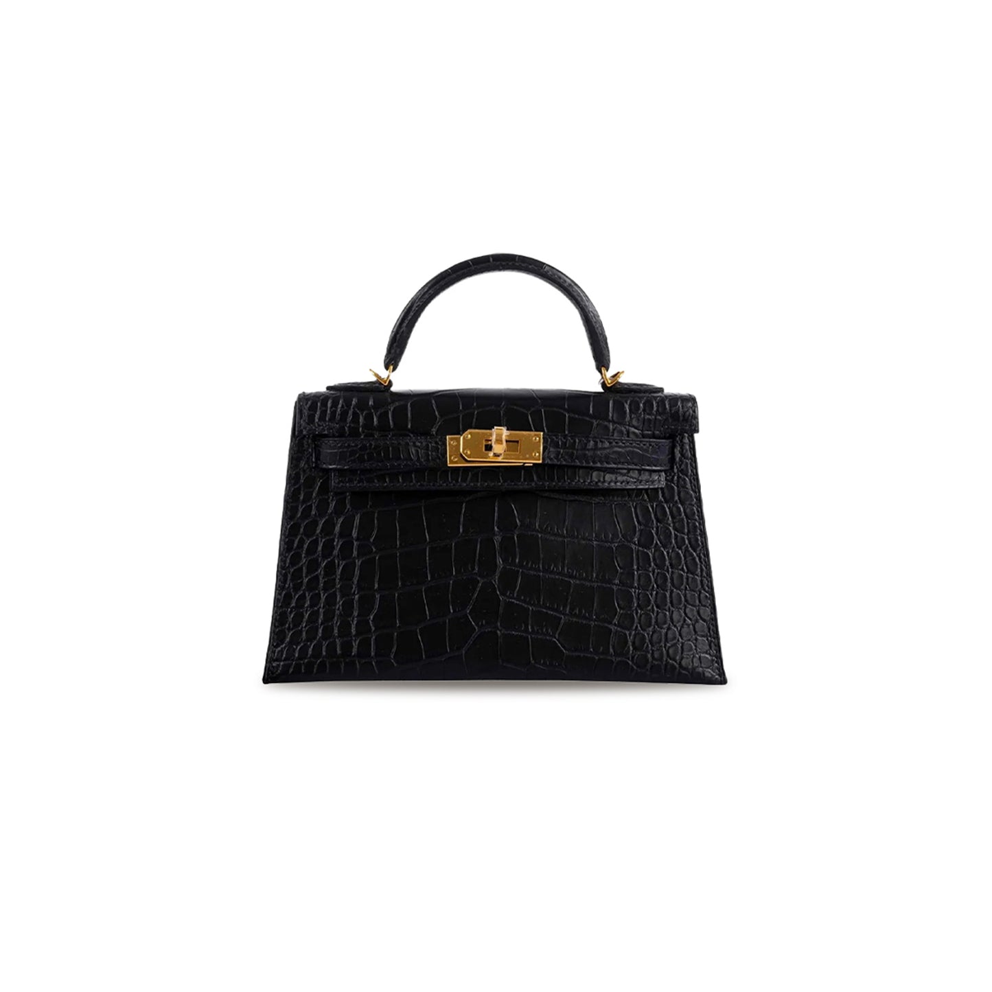 H**mes master mini kelly ii black matt e alligator gold hardware (19*12*5.5cm)