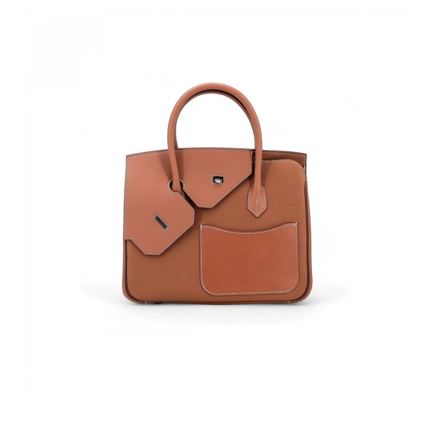 h**mes master birkin 30 togo and swift naturelle leather G01den brown silver buckle h028539ck08 (30*22*16cm)