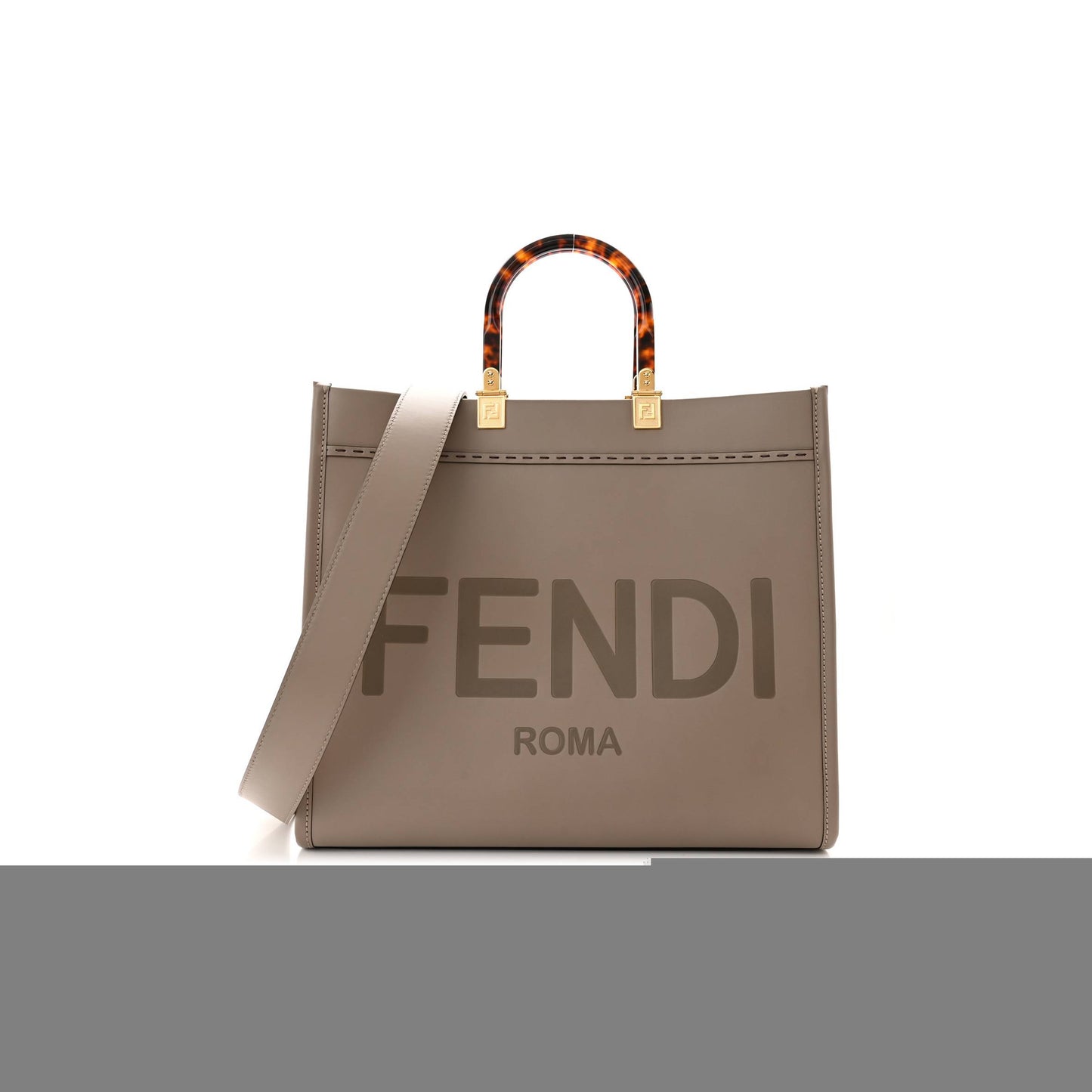 F**di vitello king plexiglass logo embossed medium F**di sunshine shopper tote tortora (36*30*16cm)