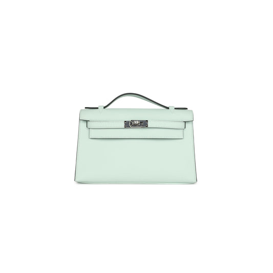 H**mes kelly pochette vert bubble green swift palladium hardware (22*14*7cm)