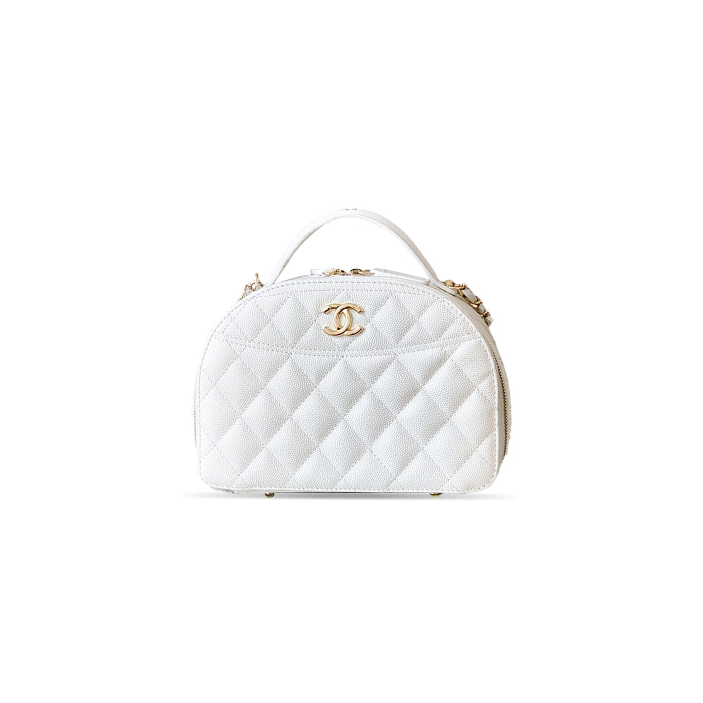 Ch**el caviar quilted top handle vanity case white (18.5*13*7cm)
