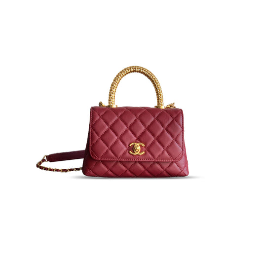 Ch*el mini 25a calfskin quilted top handle flap bag as2212 (19*13*9cm)