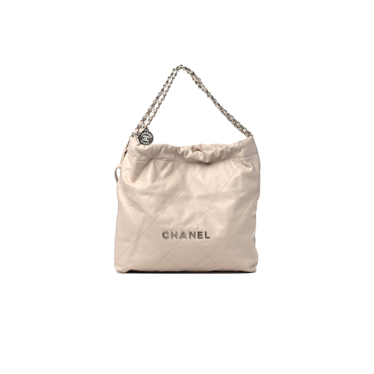 Ch*el master medium 22 quilted shiny calfskin light beige (42*39*8cm)