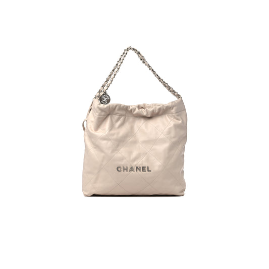 Ch*el master medium 22 quilted shiny calfskin light beige (42*39*8cm)