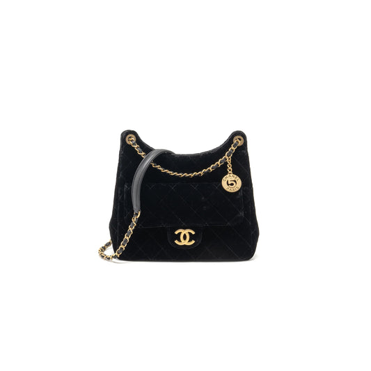 Ch*el 23b hobo bag velvet black ghw 296301 (23*22*7cm)