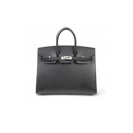 H**mes birkin 25 black leather silver buckle 4341856341 (25*20*13cm)
