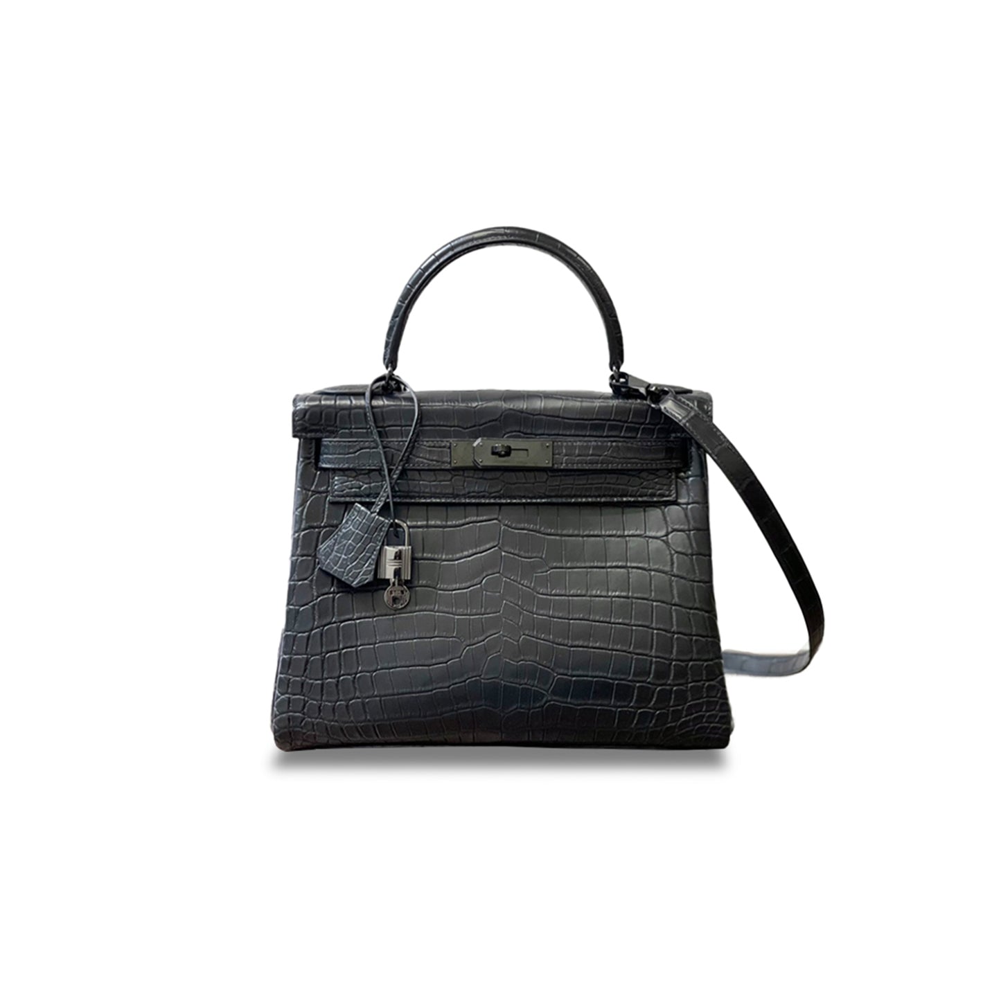 H**mes master kelly 28 so black matte nile crocodile black hardware (28*22*10cm)