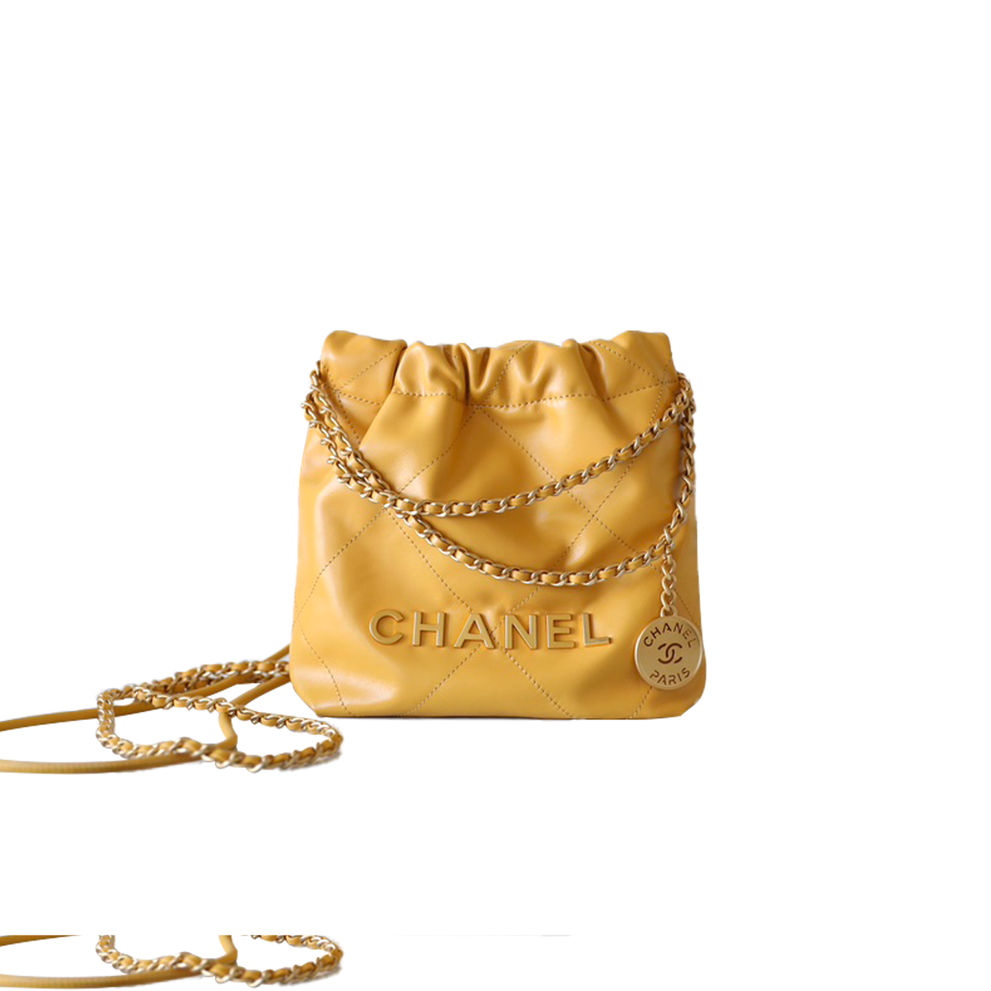 Ch*el master shiny calfskin quilted mini Ch*el 22 yellow as3980 (20*19*6cm)