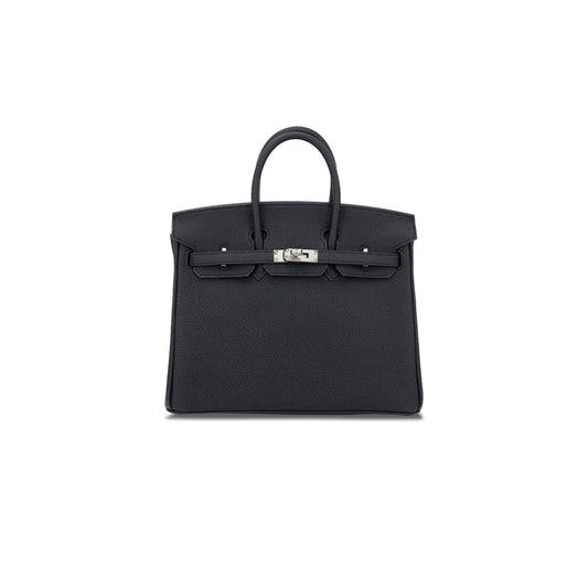 H**mes birkin 25 noir black togo calfskin silver buckle bag 10089040 (25*20*13cm)