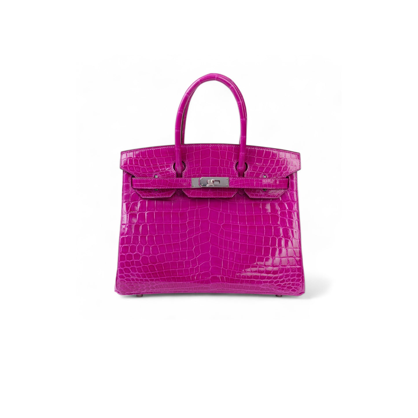 H**mes master birkin 30 crocodile leather hot peach silver buckle h041354ck03 (30*22*15cm)