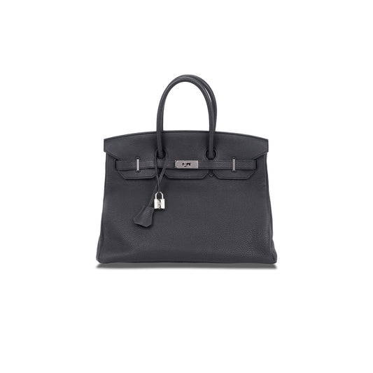 H**mes birkin 35 togo leather black silver buckle bag h028369ck89 (35*28*18cm)