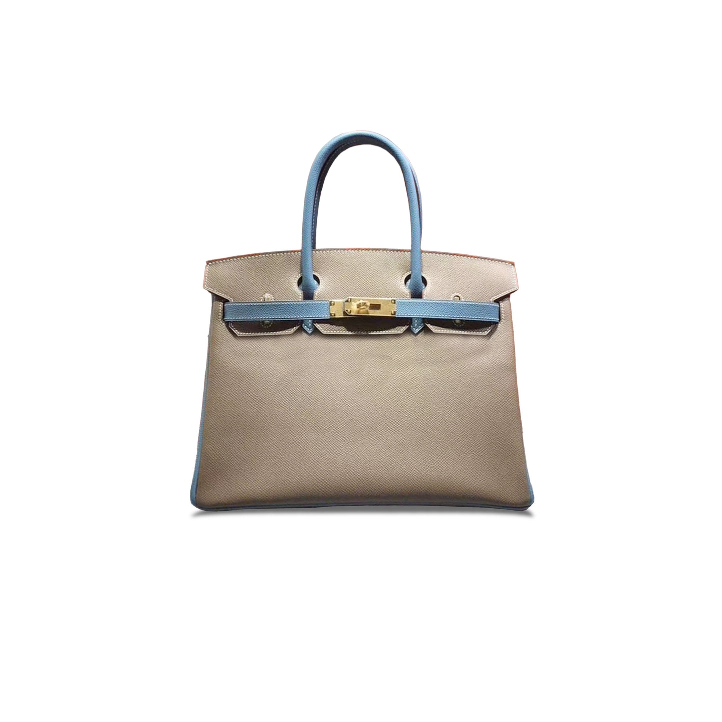 H**mes birkin 30 epsom elephant grey and denim blue with gold buckle h028369ck14 (30*23*15cm)