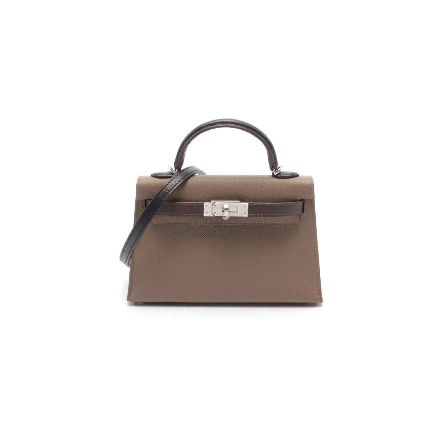 H**mes mini kelly ii tricolor etoupe ecorse handbag veau epsom gray brown black silver hardware outside (19*12*5.5cm)