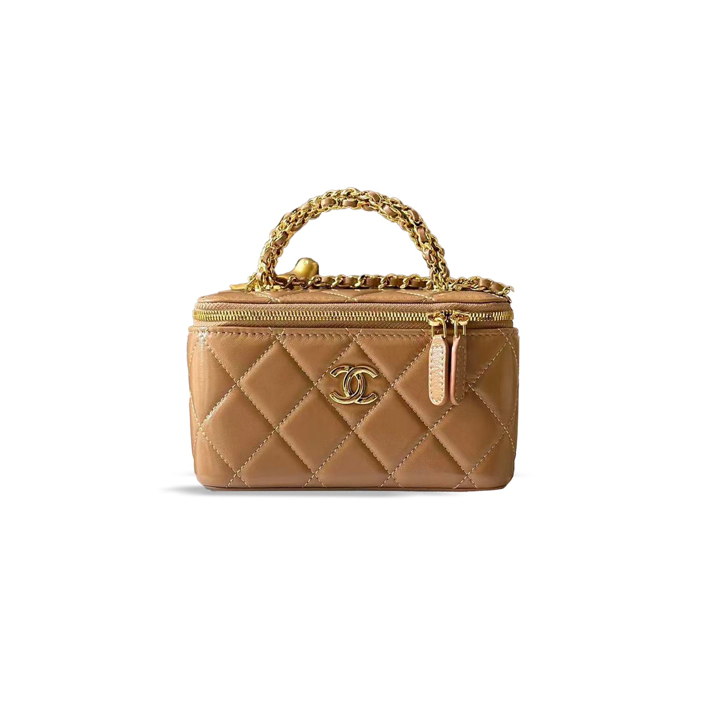 Ch**el pearl crush vanity case chain shoulder bag lambskin beige (16*9.5*8cm)