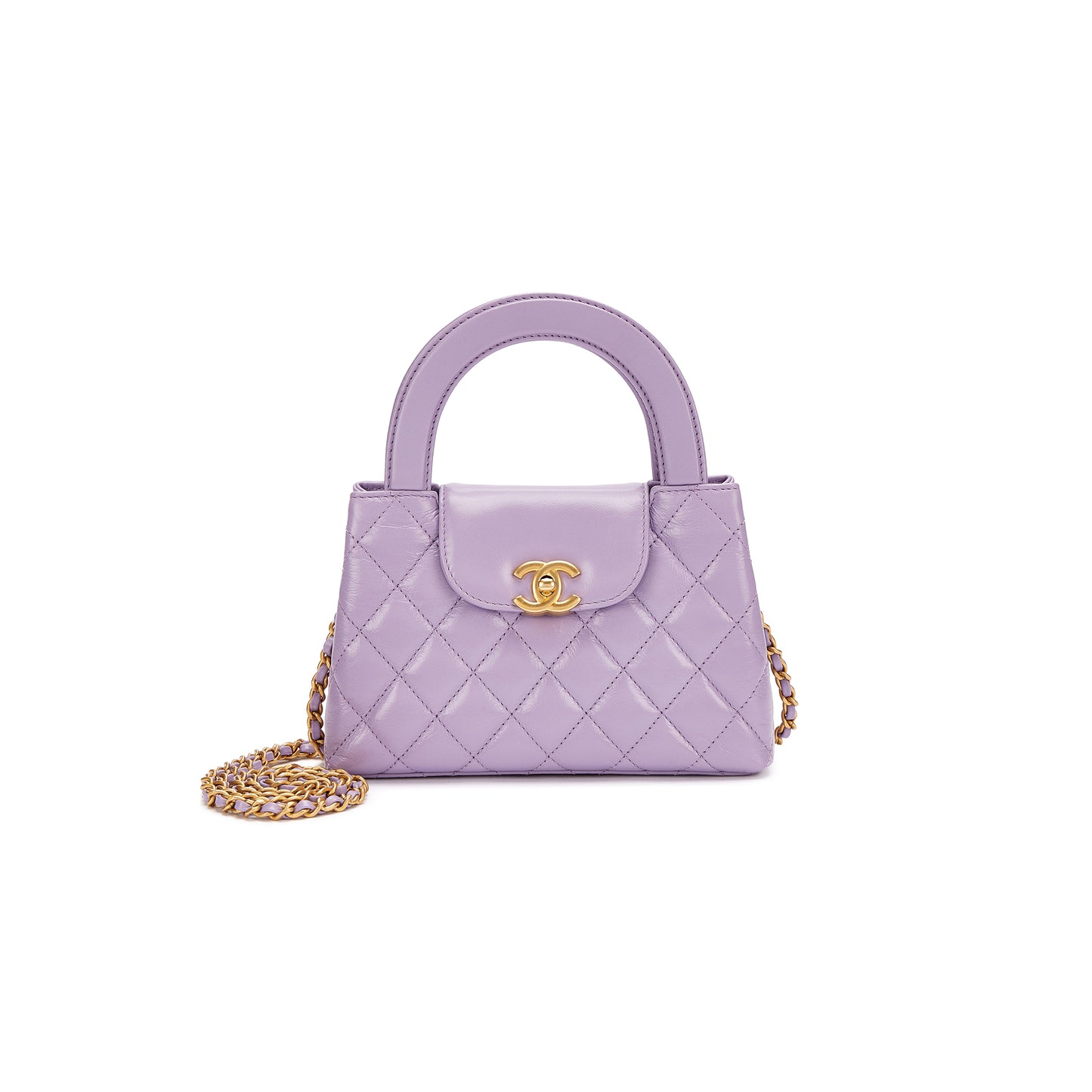 Ch*el purple quilted calfskin mini kelly bag gold hardware as4416 (19*13*7cm)
