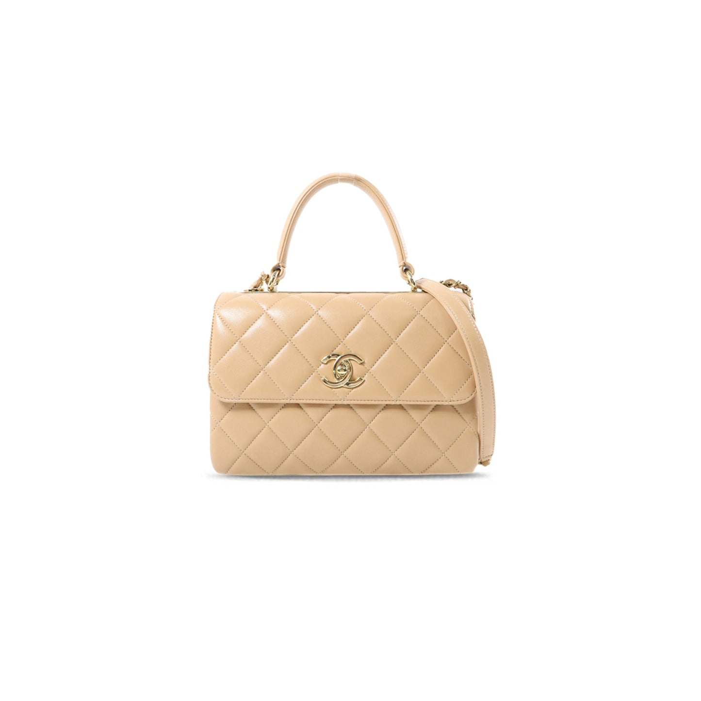 Ch**el cowhide leather chain shoulder gold buckle handle shoulder bag beige (25*17*9cm)