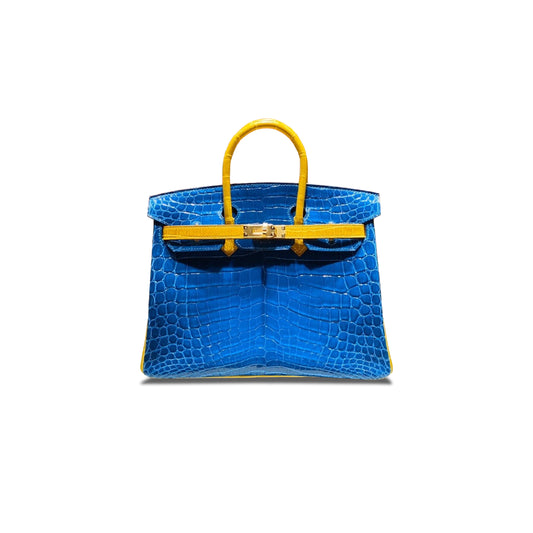 H**mes master birkin 25 crocodile leather two-tone bag bag gold buckle h041354ck53 (25*20*13cm)