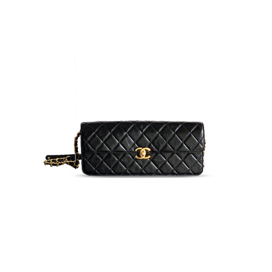 Ch*el large flap bag waxed calfskin in black as5642 0101 (29*17.5*5cm)