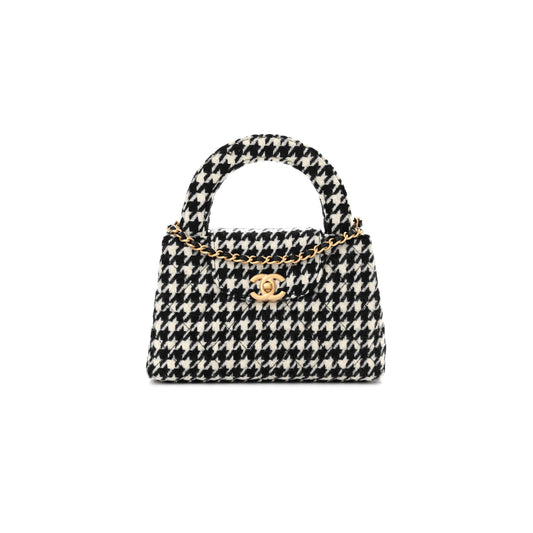 Ch*el master tweed houndstooth quilted nano kelly shopper black white as4416 (19*13*7cm)