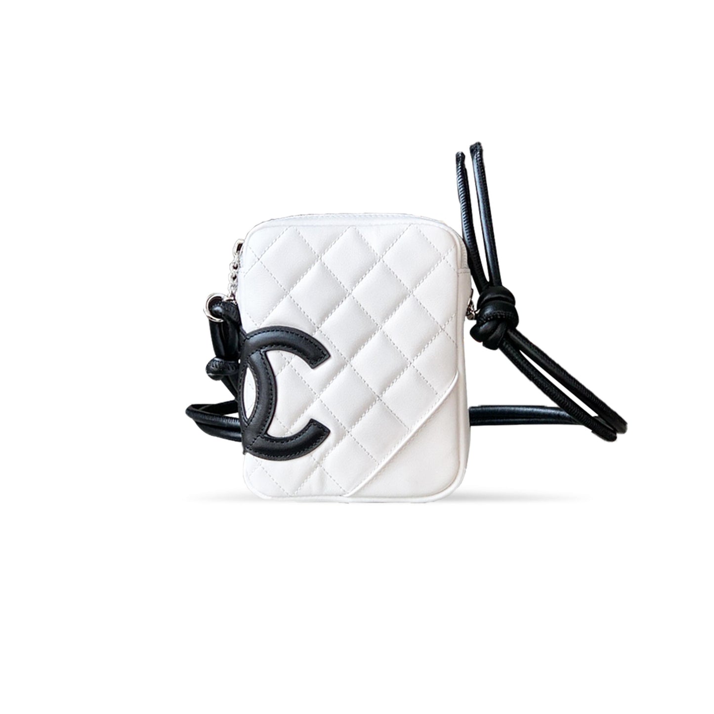 Ch**el master cambon line shoulder bag calfskin white black coco pochette quilted 807702 (15*13*3.5cm)