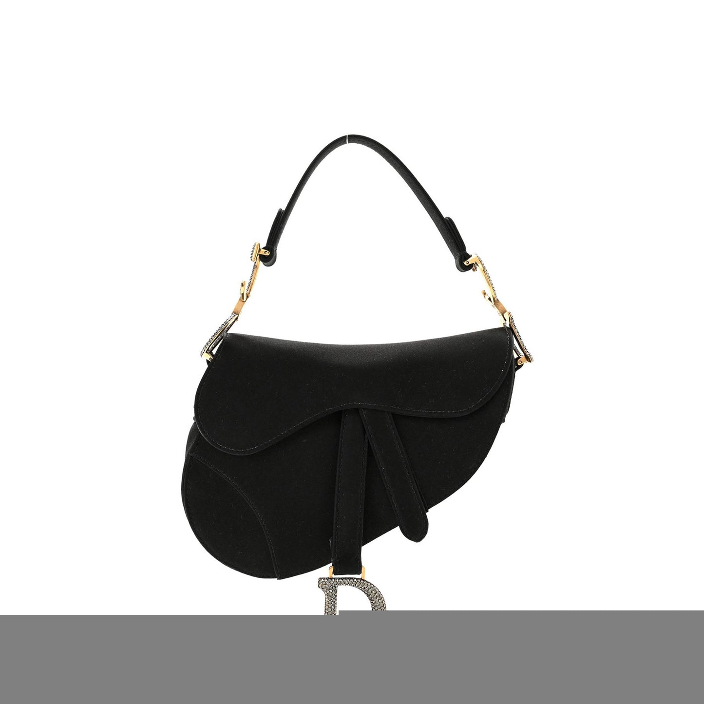 D*or satin crystal mini saddle bag black (18*15*5.1cm)