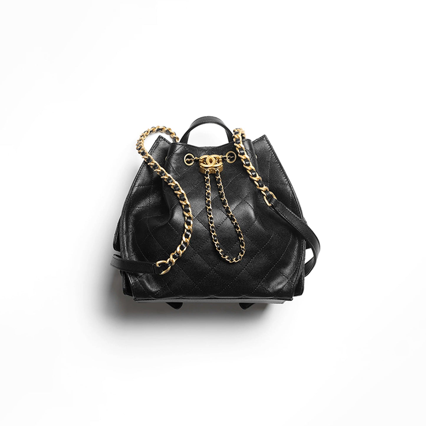 Ch*el 25 medium backpack grained calfskin & gold-tone metal black as5600 (23*23*14cm)