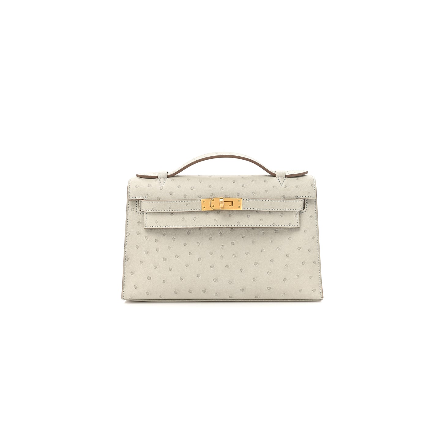 H**mes master ostrich kelly pochette clutch gris perle (22*14*7cm)