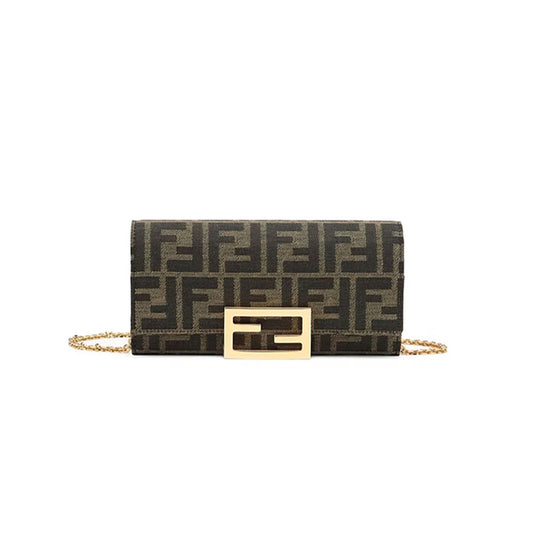 F**di zucca vitello continental wallet on chain tobacco (18.5*9.5*3cm)