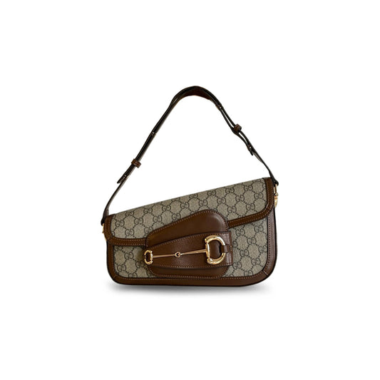 G*u*i horsebit 1955 textured-leather shoulder bag 764155 (26.5*17*8cm)