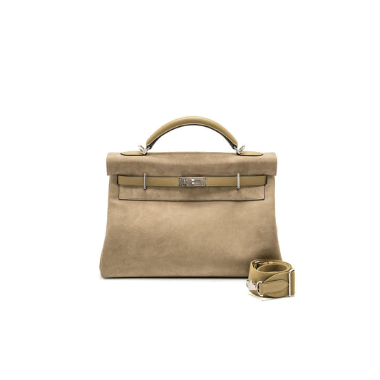 H**me5 maxi kelly 42 gris caillou grizzly suede and beige marfa swift (42*27*17cm)
