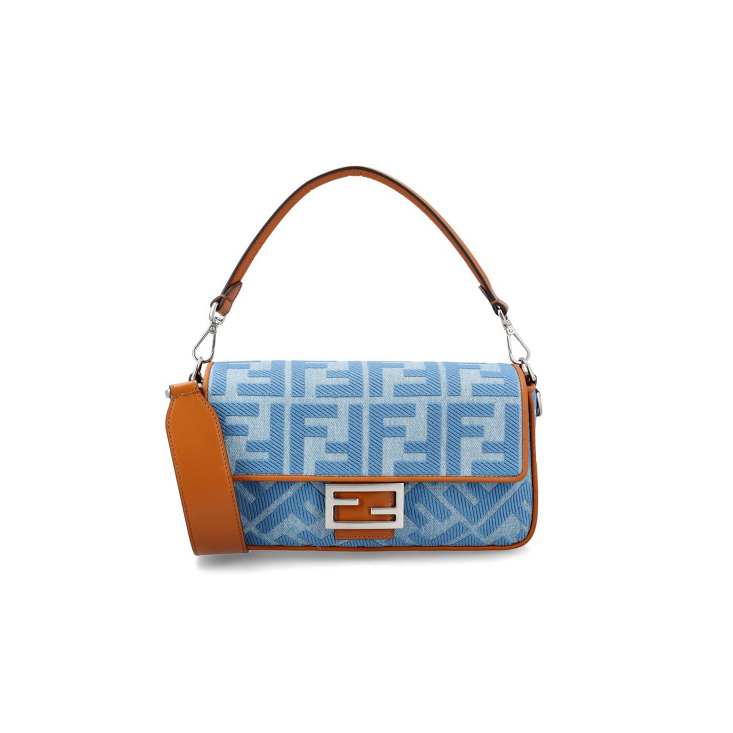 F**di baguette ff embroidered denim tote bag in blue 8br600ap4nf1ln5 (27*15*6cm)